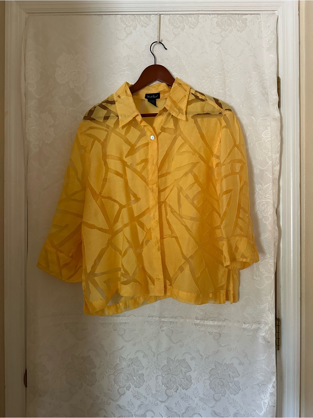 Sunshine Yellow Semi-Sheer Button-Down Shirt - Classic Collar